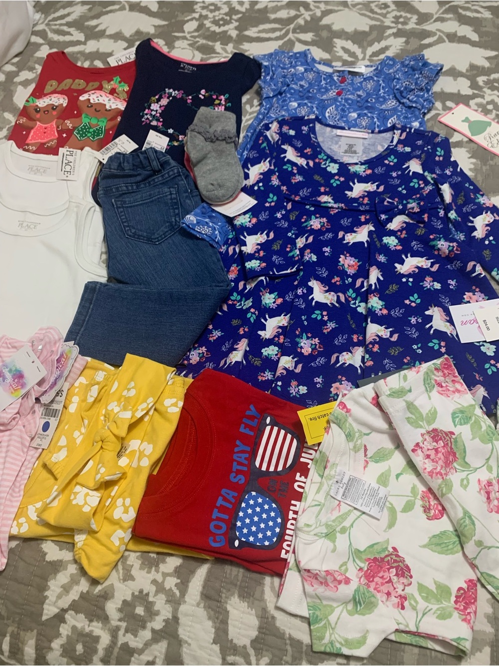 The Children's Place Red Gingerbread Tee & Navy Floral Heart Top